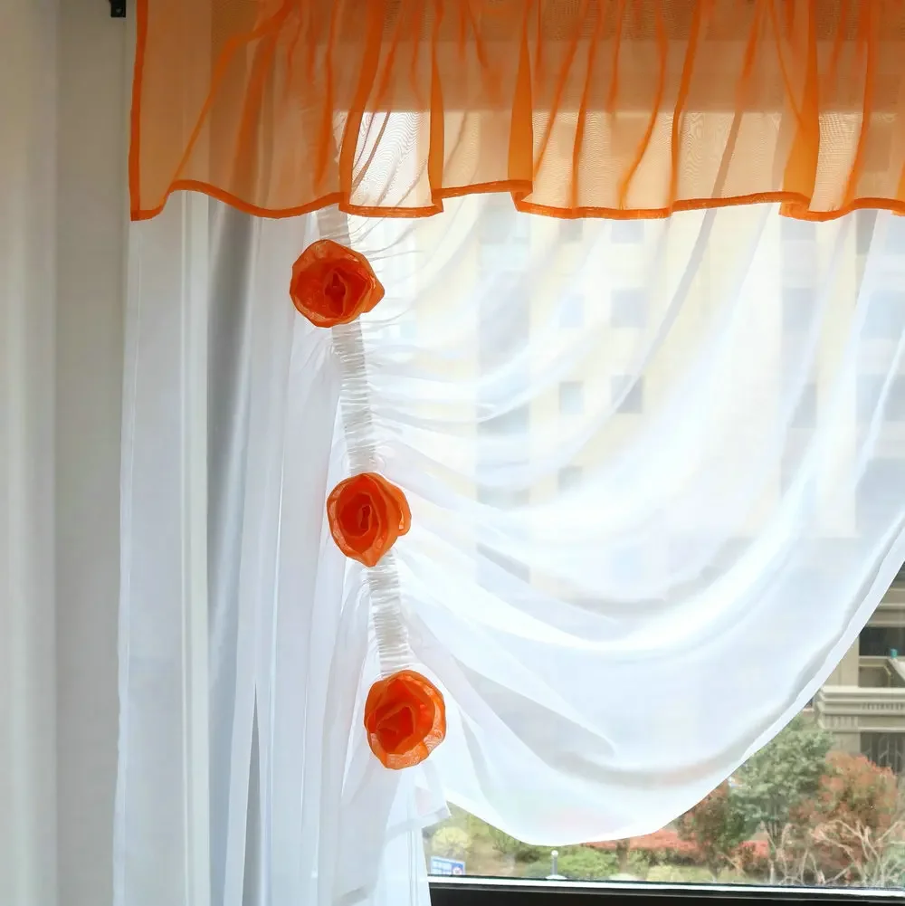 Stereoscopic Flowers Style Voile Window Drapes, Sheer, Kitchen, Bedroom, Living Room