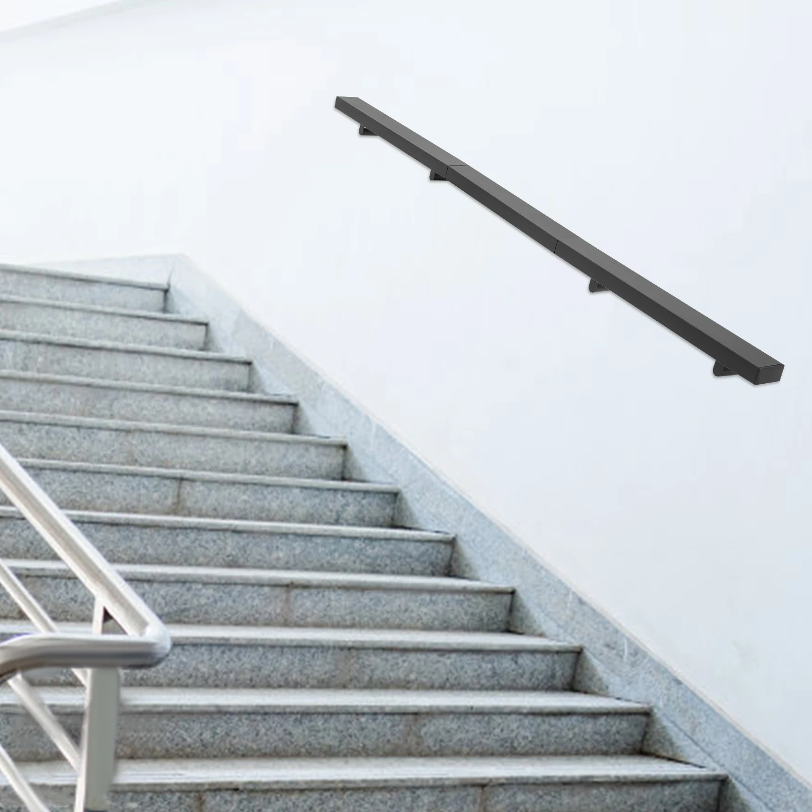 

Black Stainless Steel 6 Feet Rectangular Stair Handrail Load 200 Pounds Wall Railing Anti-skid Guardrail
