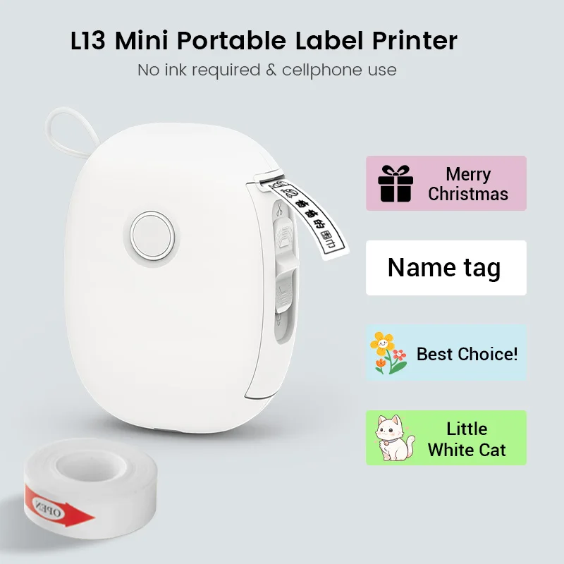 Mini Portable Thermal Printer Bluetooth Wireless Pocket Label Maker Home Study for Android iOS with 1roll Stickable Label Paper