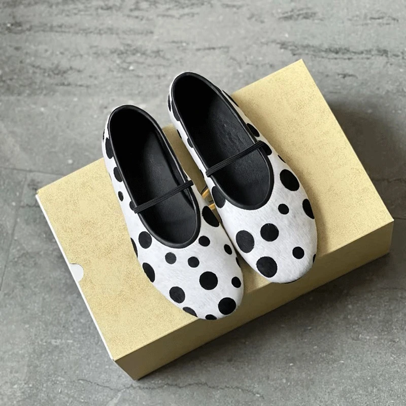 

Dave&di Minimalist Women's Shoes Polka Dot Leopard Print Flat Shoes Woman Soft Leather Loafers Shoes Versatile Commuting Shoes