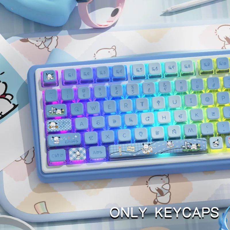 Pochacco-teclas con temática para teclado mecánico, teclas transparentes de cristal Pbt Msa, de todos los lados, 122 teclas