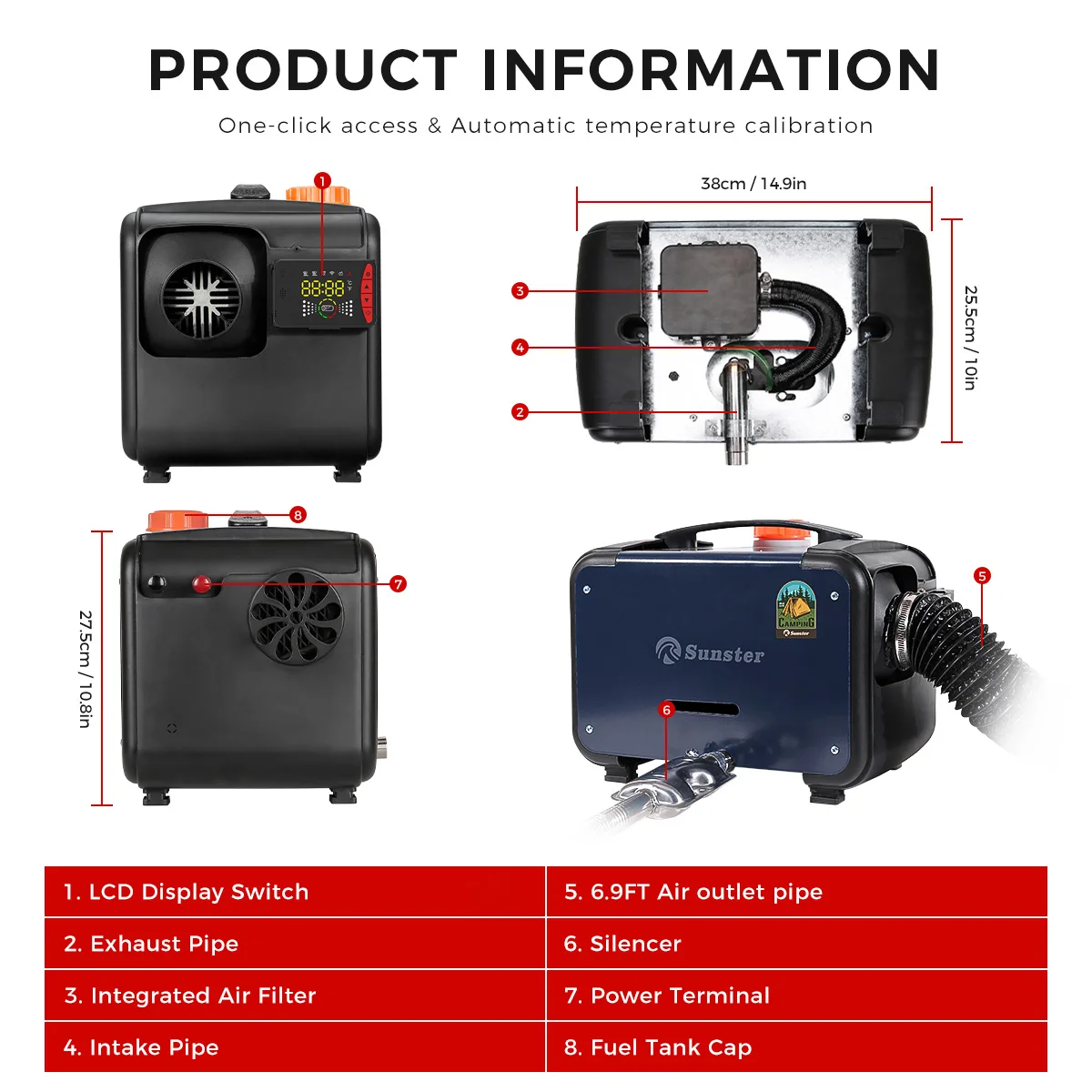 8KW 12V/24V/220V Diesel Nagrzewnica powietrza z Bluetooth i bezprzewodowym sterowaniem i monitorem LCD Nagrzewnica postojowa do samochodu RV domowy