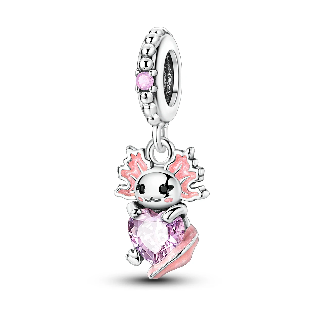 Original Charm 925 Sterling Silver Pink Salamander Lovely Pendant Fit Bracelet Bead DIY Trendy Jewelry