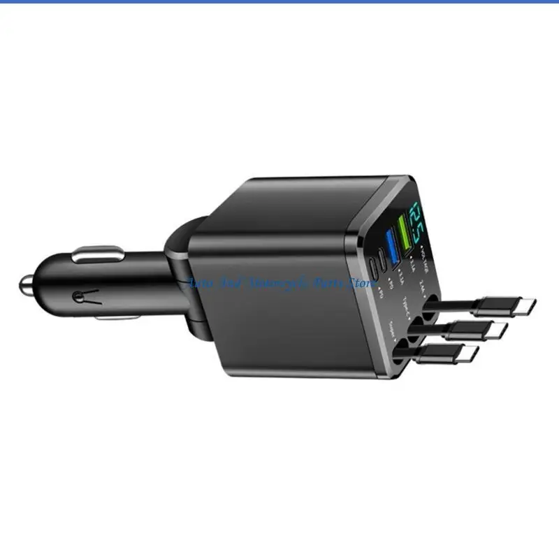 

P9FD 3 Type C Car Charges With Retractable Cable 180 Adjustable Head Overheating Prevention 27.5inch for Multiple Devices