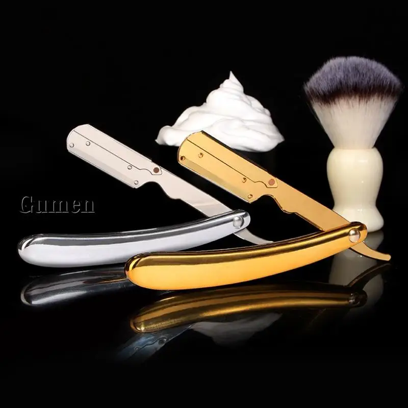 Electroplated Manual Folding Razor Barber Stainless Steel ABS Handle Shaver Men's Replaceable Blade Razor With 10pcs Blades