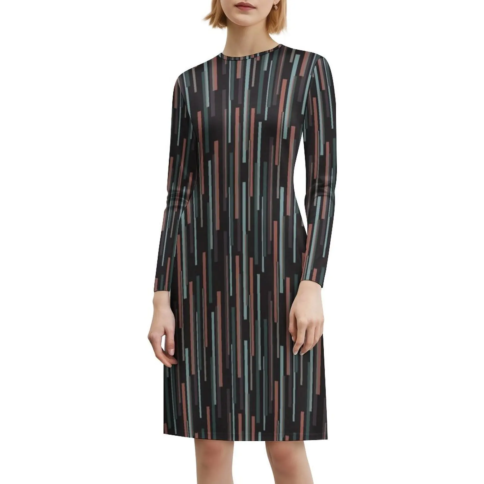 فستان Palm Springs Stripes-Dark Boho Chic أنيق أنيق على الشاطئ وحفلات الزفاف في منتصف القرن الحديث بخطوط نوابض النخيل #6