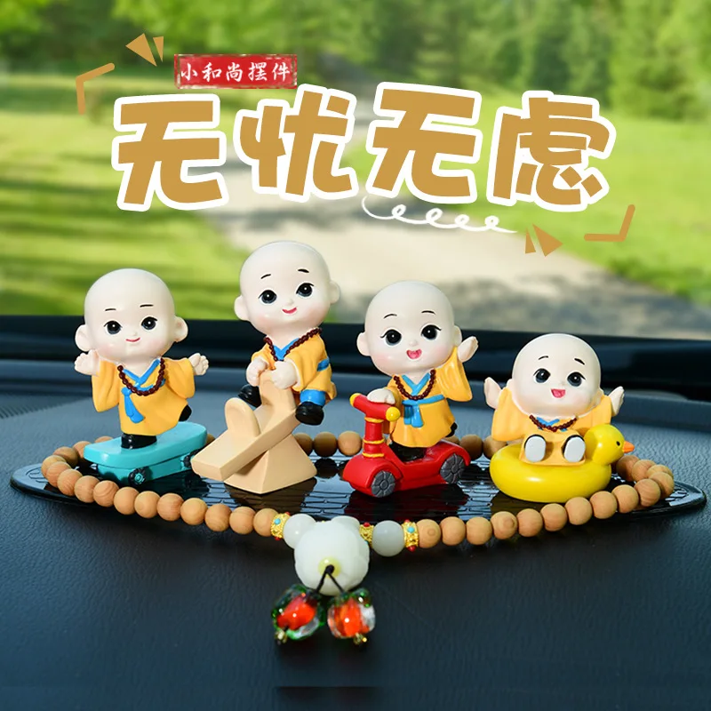 Carefree Little Monk Figures Car Interior Resin Craftwork Central Console Cartoon Desktop Miniature Ornament Accessories Toys