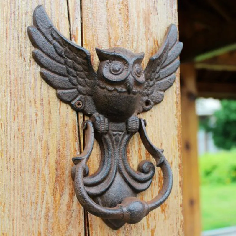 Vintage Door Knocker Cast Iron OWL Decorative Doorknocker Wrought Iron Door Handle Latch Antique Gate Ornate Bird Home Office