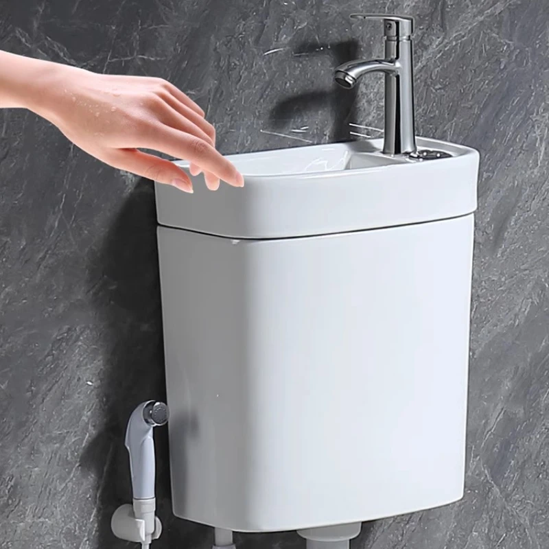 

Household toilet White ceramic deepened enlarged squatting toilet Commercial bathroom with wash basin Ceramic water tank