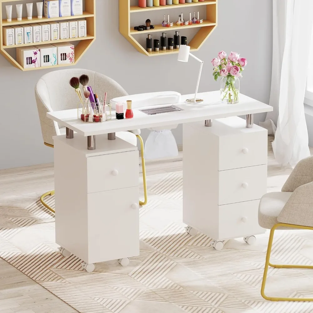

Nail Desk Manicure Table - Nail Table Station with Electric Dust Collector, 4 Drawers, Storage Cabinet, Wrist Cushion