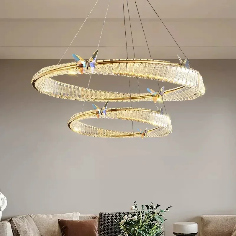 

Luxury Crystal Chandelier Modern Colorful Butterfly Simple Circular Bedroom Lamp Led Hanging Chandelier Home Decor