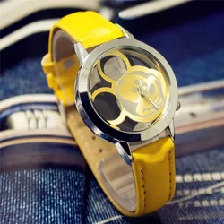 Disney-relojes de Mickey para mujer, reloj de pulsera de cuarzo con esqueleto de dibujos animados, regalo para niño y niña