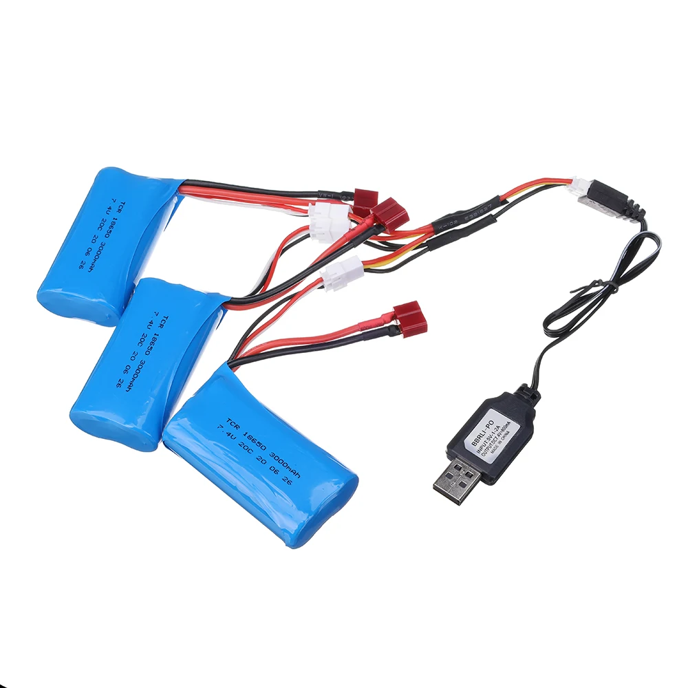 Batterie Eddie ion 7.4V 3000mAh pour Q46 Wltoys 10428 /12428/12423 RC, pièces de rechange de voiture avec chargeur USB 7.4V 2S, pour jouets