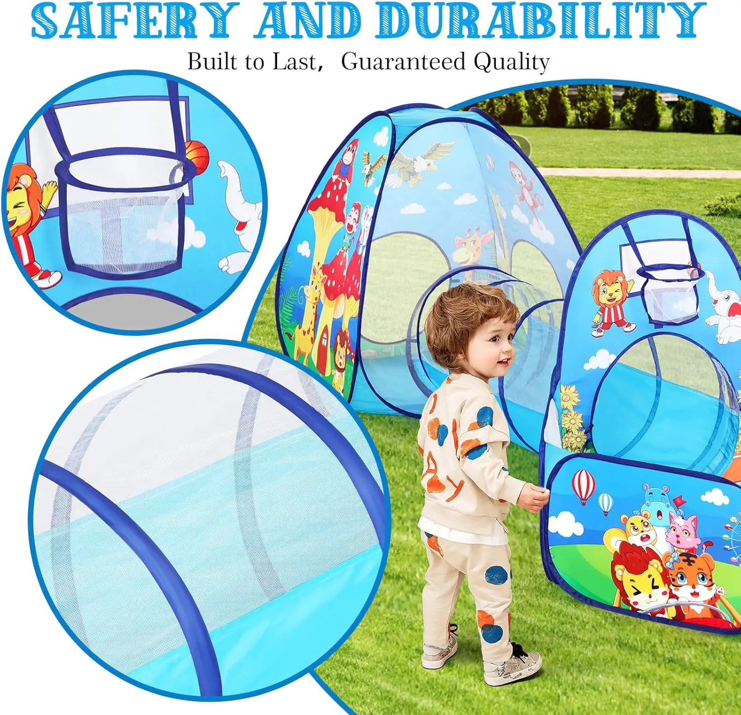 Tente de jeu 3 en 1 pour enfants, avec Tunnel et fosse à balles, pour garçons et filles, jouet de maison de jeu Pop-Up pour intérieur et extérieur (Jungle 3 pièces