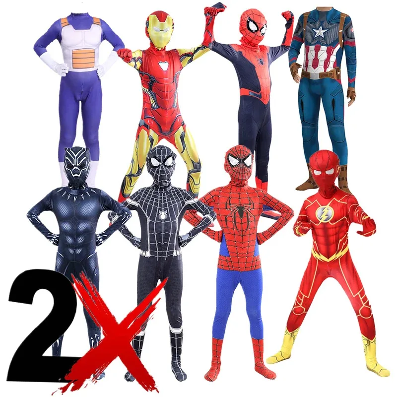 

2pcs Wholesale Boys Costume Kids Superhero Cosplay Bodysuits Spandex Birthday Party Gift Christmas Present For Children