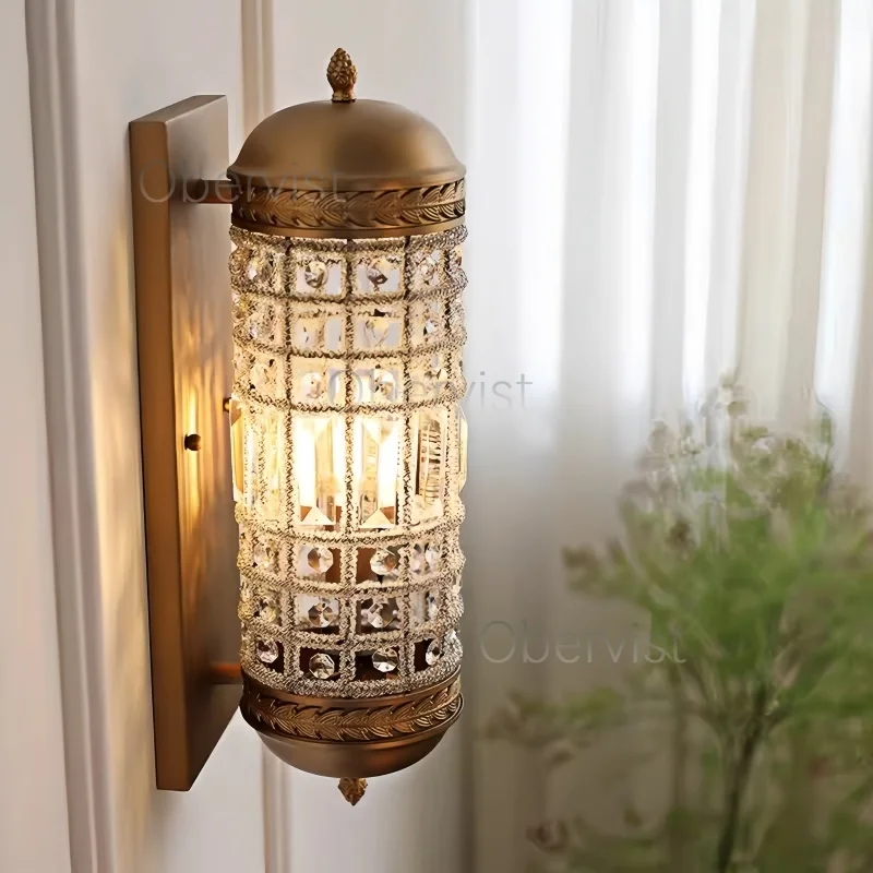 

Скандинавский минималистичный винтажный настенный светильник с кристаллами и LED-подсветкой, цилиндрический бра для гостиной, столовой, коридора, виллы, отеля, прикроватный светильник