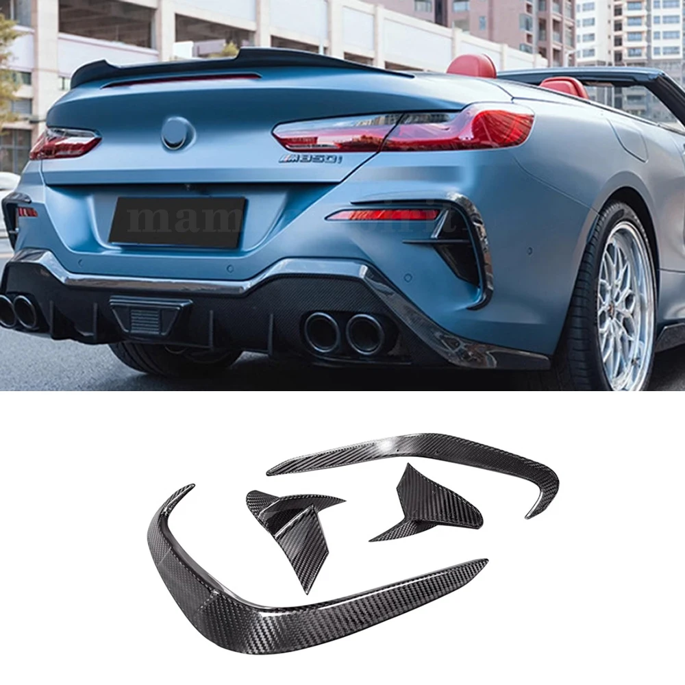 

For BMW 8 Series G14 G15 G17 2017+ Real Carbon Fiber Car Rear Bumper Wind Knife Fog Lights Cover Side Wing Canard Accessories