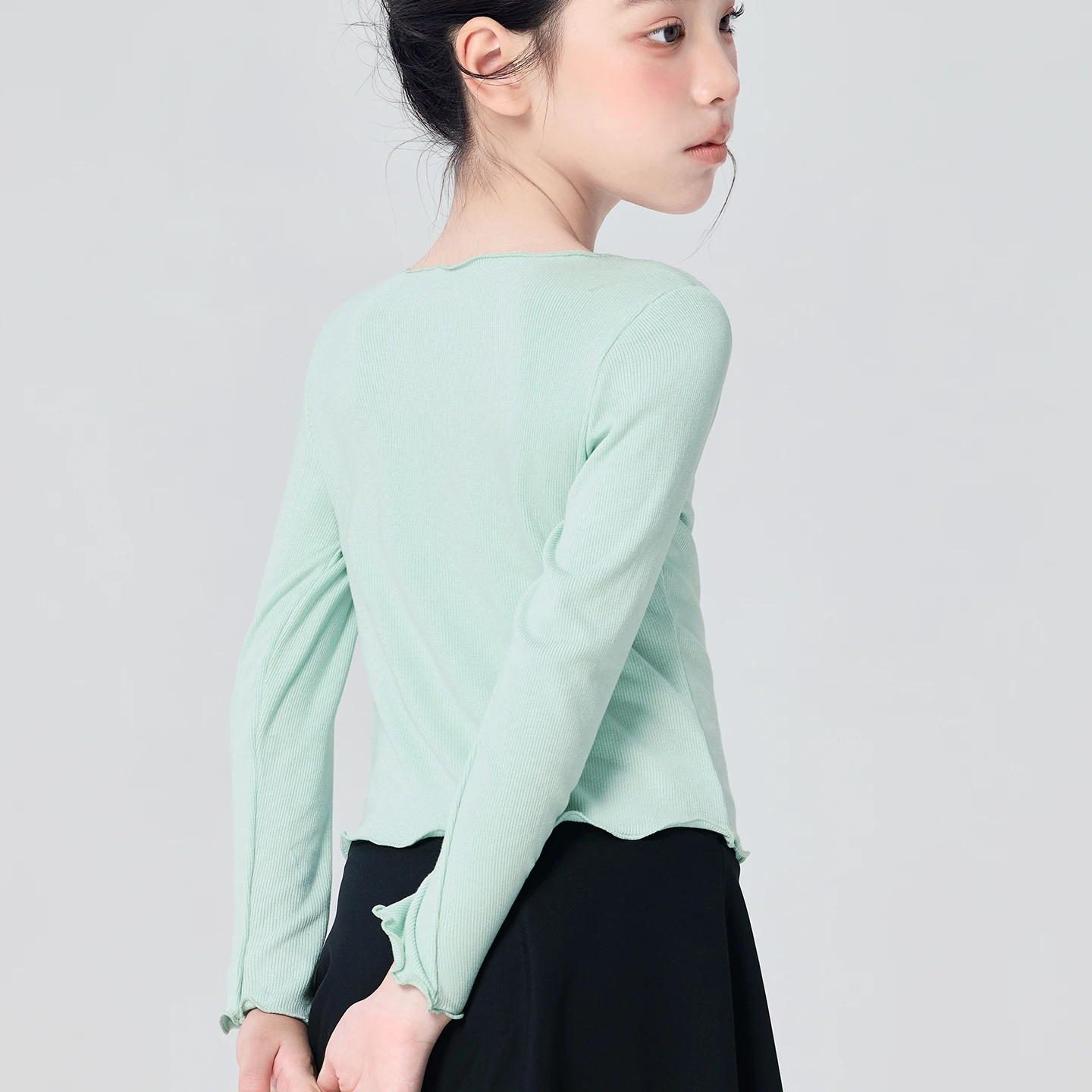 Kid Girls Ballet Tops Soft Winter Dance Costumes Ruffled Collar Long Sleeves Blousers Children Casual Tee Sweet Shirts