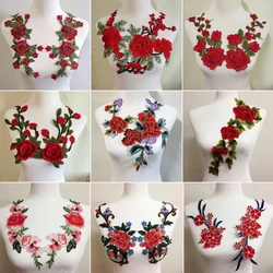 Red Embroidery Rose Flower Sew On Patch Applique DIY Crafts  Repair Clothing Accessories