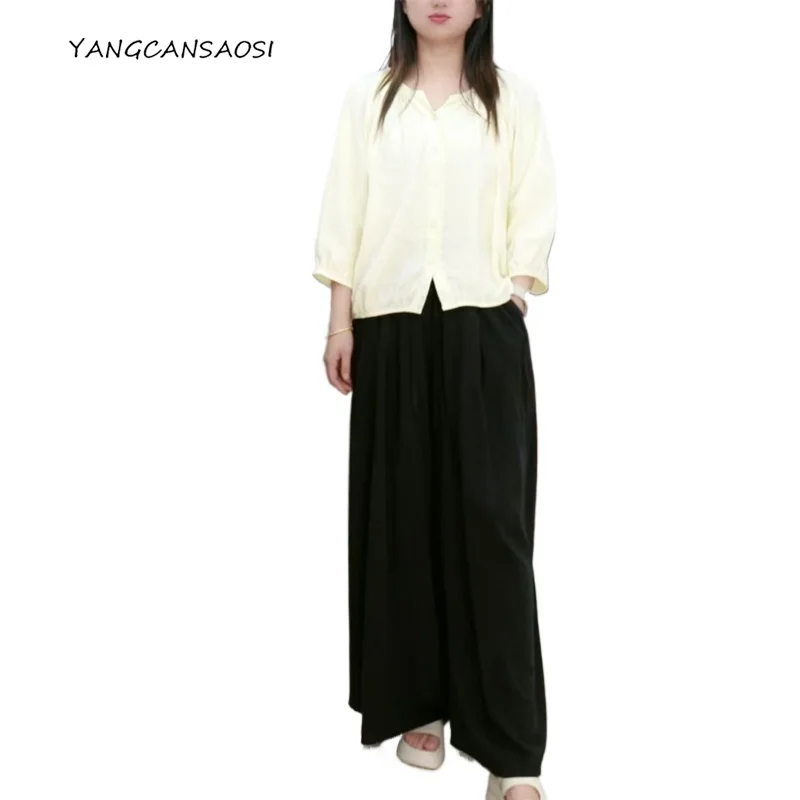 

Women's Fashion Clothing 78% Natural Mulberry Silk Lazy Dried Silk Elastic Waist Air Feeling Solid Commuter Style Wide Leg Pants