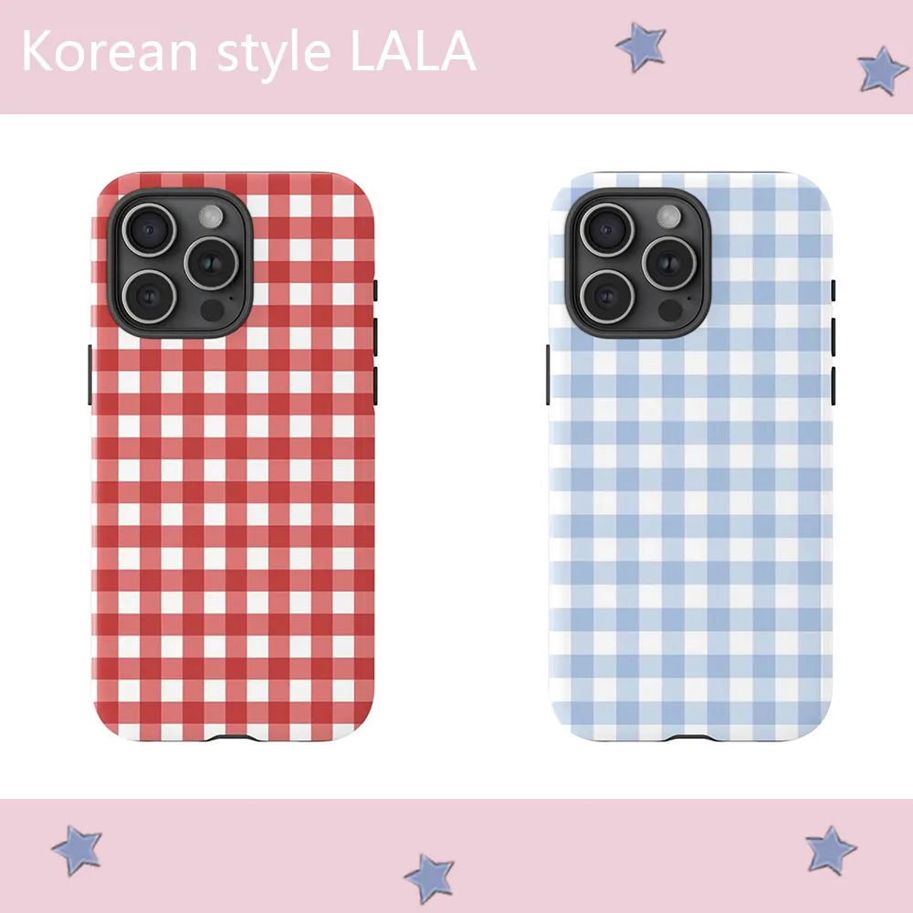 LALA Retro Gingham Handyhülle für iPhone 17 16e 16 15 14 13 12 11 X XS XR XSMAX 7 8 Air Pro Max Plus Luxuriöse Doppelschicht-Rückseite