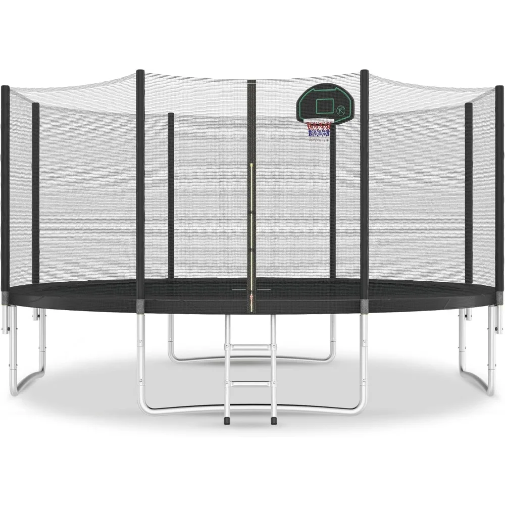 Trampoline 14FT Trampoline for Kids and Adults with Basketball Hoop,Enclosure Net & Ladder Outdoor Recreational Trampolines