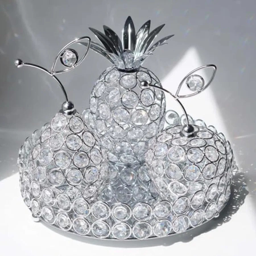 

Elegant Decorative Trays and Crystal Fruit 4pcs Set, Crystal Tea Light Holder - Wedding Centerpieces for Holidays, Home Table D