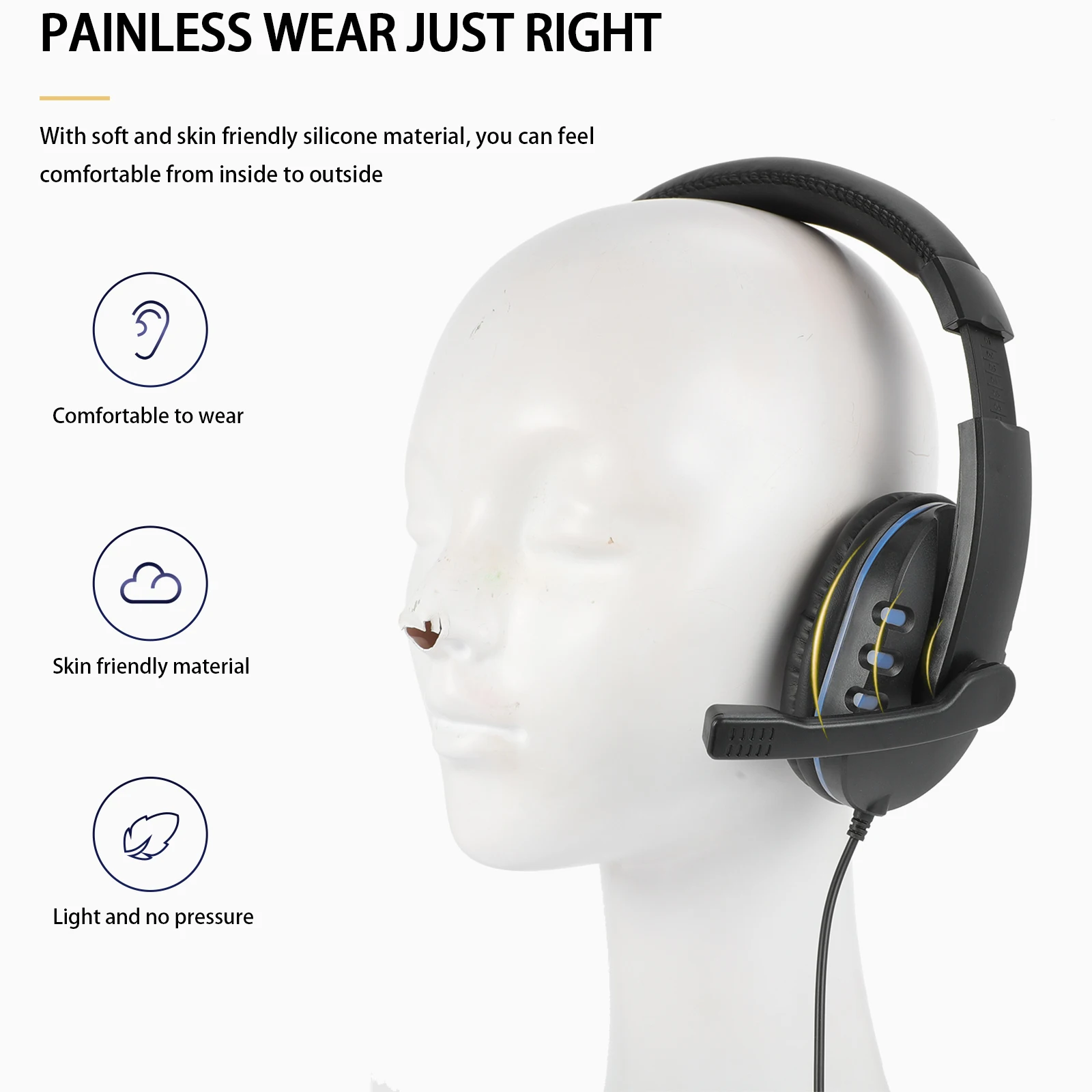

Big Headphones Gaming Headset 3.5Mm Noise Reduction Wired Mic Volume Control Pro Slim Pc Laptop Compatible Retractable