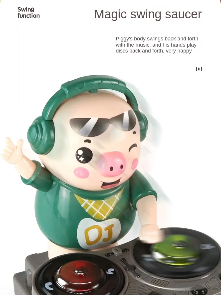 Little Kid Playing Dish Dj Trendy Piggy Music Light Walking Boy Children Rechargeable