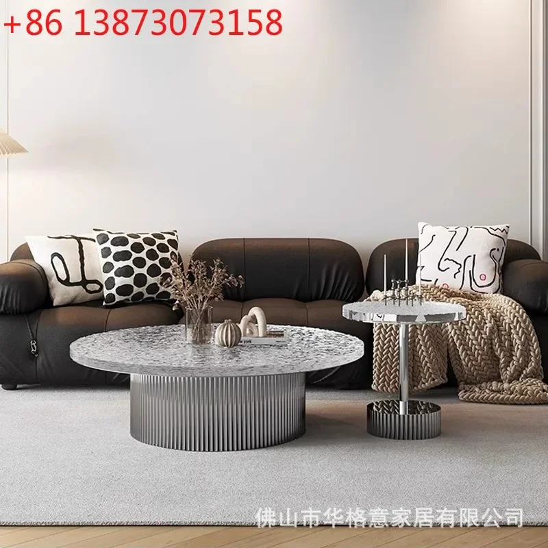 Czech water ripple size round coffee table combination light luxury high-end small apartment living room household simple modern
