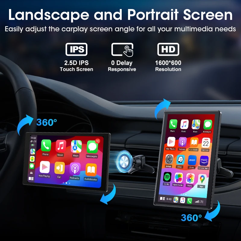 JMCQ 9" Vertical Screen Car Radio Multimedia Video Player Wireless Carplay Android Auto Magnetic bracket Car Monitors camera GPS