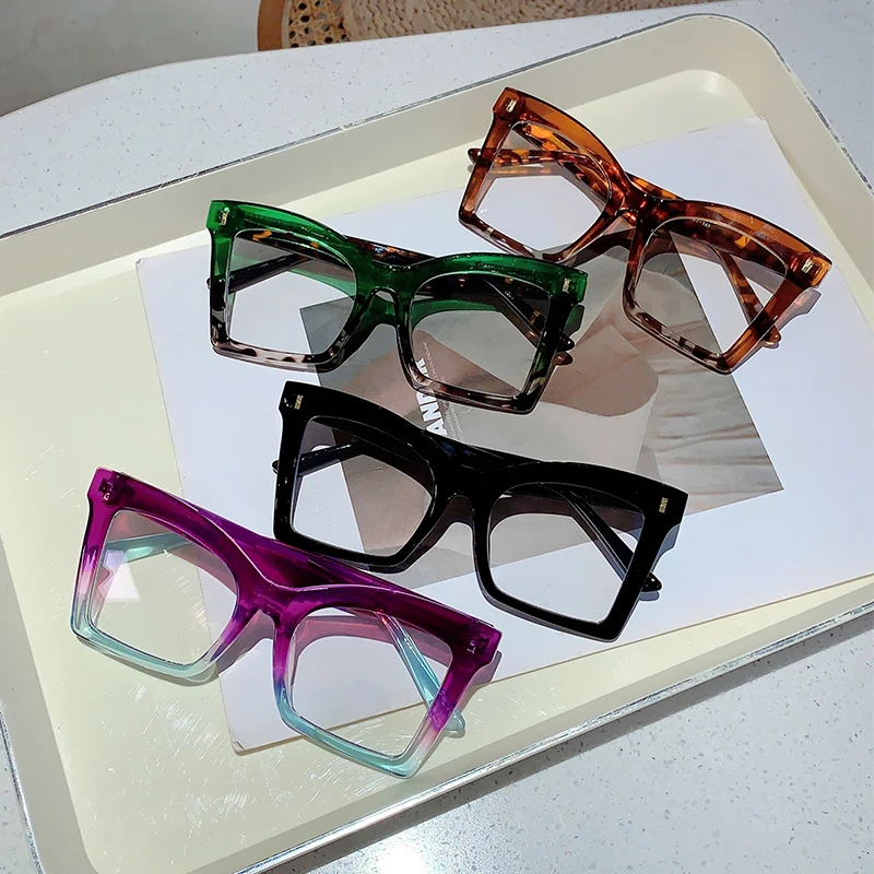 KAMMPT Vintage Square Glasses Frames Women Stylish Oversized Non-prescription Eyeglasses 2024 Ins Trendy Brand Design Eyewear