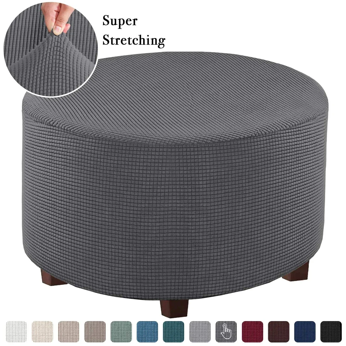 Jacquard Ottoman Cover Stretch Ottoman Slipcover Round Ottoman Storage Cover Folding Stool Covers Furniture Protector Cover