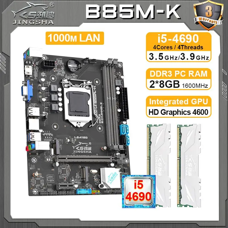 B85 M-ATX LGA 1150 مجموعة اللوحة الأم الكاملة مع i7 4690 CPU 2*8GB DDR3 RAM مجموعة ألعاب الكمبيوتر HD Graphics 4600 placa mae LGA1150 set