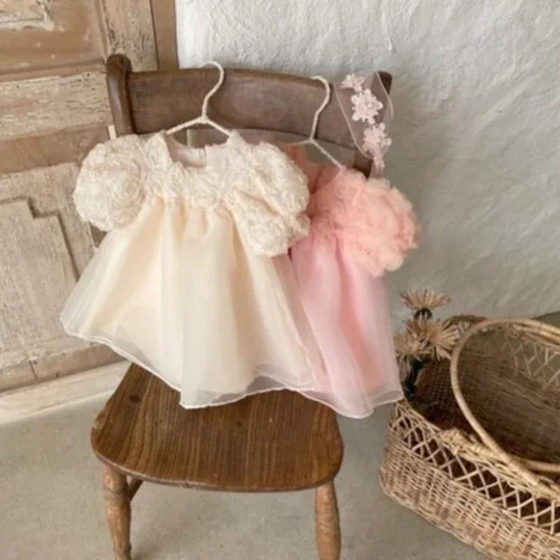 HoneyCherry Summer Cute Baby Girl Dress Princess Dress Soft Skin-friendly Yarn Dress(No headband)