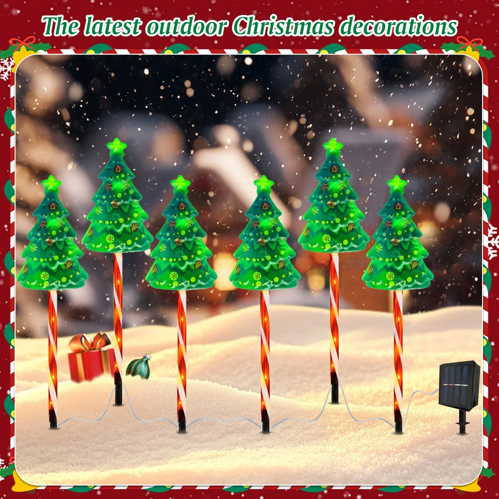 

6 Pack Solar Xmas Tree Light IP65 Waterproof Christmas Tree Light USB Rechargeable Decorative Pathway Light for Yard Patio Porch