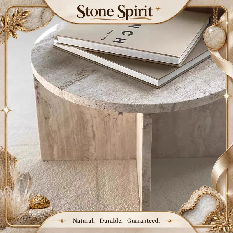 【Natural】Wabi Sabi Travertine Coffee Table Nordic Designer Natural Marble Table For Villa Hotel Model Room Homestay Living Room
