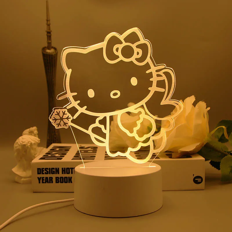 Cinnamoroll My Melody Hello Kitty Action Figure 3D LED Night Light Kawali Kuromi Light Figure Toys Desk Lamp Kids Birthday Gifts