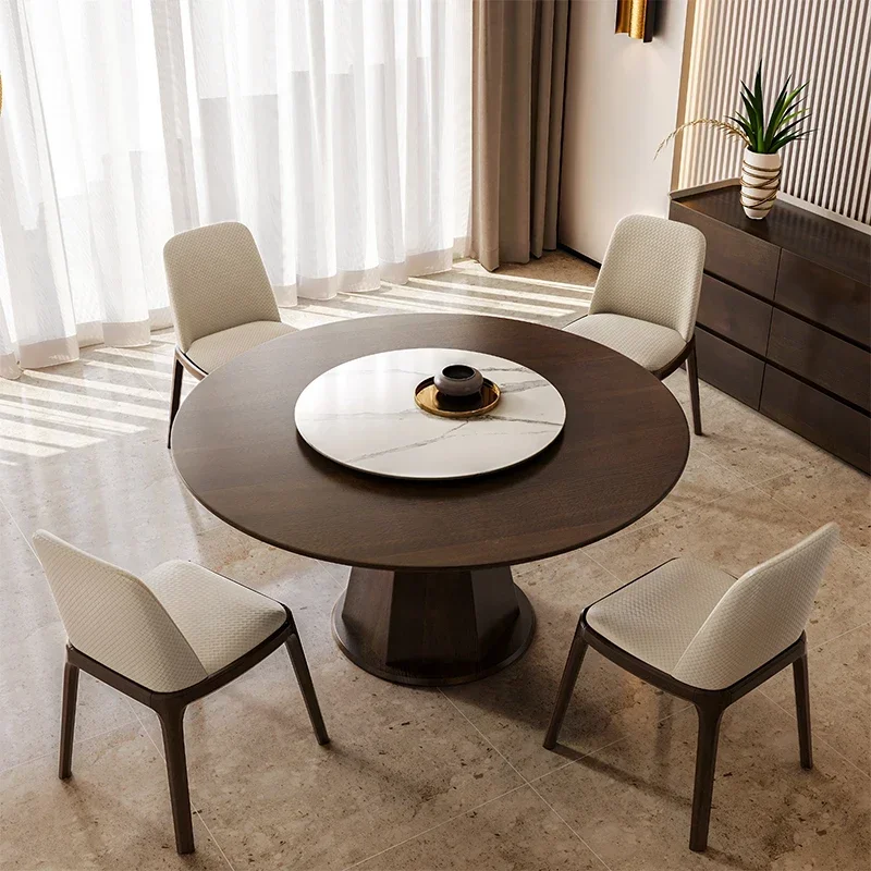 Light luxury round table dining table round modern simplicity with turntable minimalist high sense