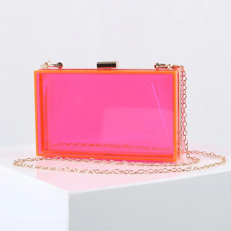 Women Clutch Purse Pink Jelly Luxury Handbags Small Clear Acrylic Transparent Cell Phone Crossbody Bag Fashion Shoulder Bag