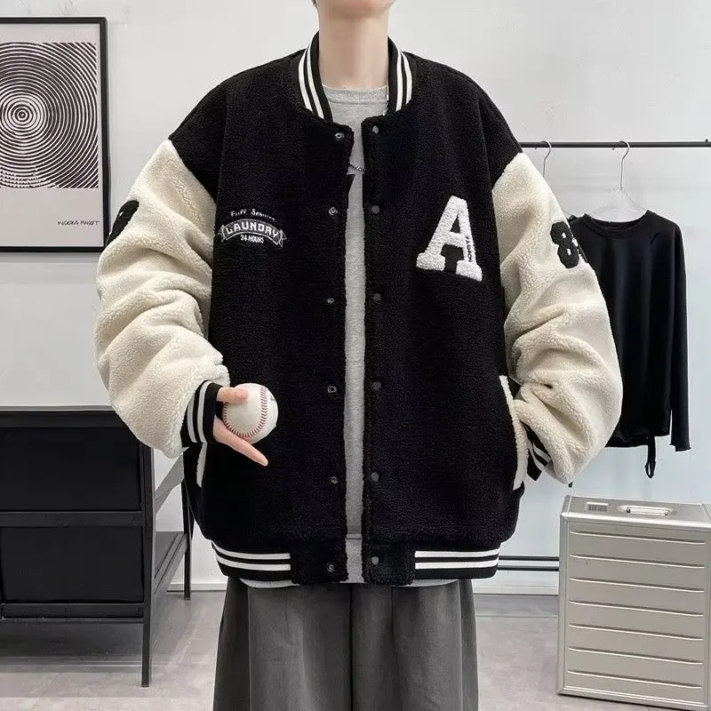 

American Lamb Fleece Coat for Men's Autumn and Winter Casual Cotton Coat Spring Fashion Clip Cotton Baseball Suit Cotton Jacket