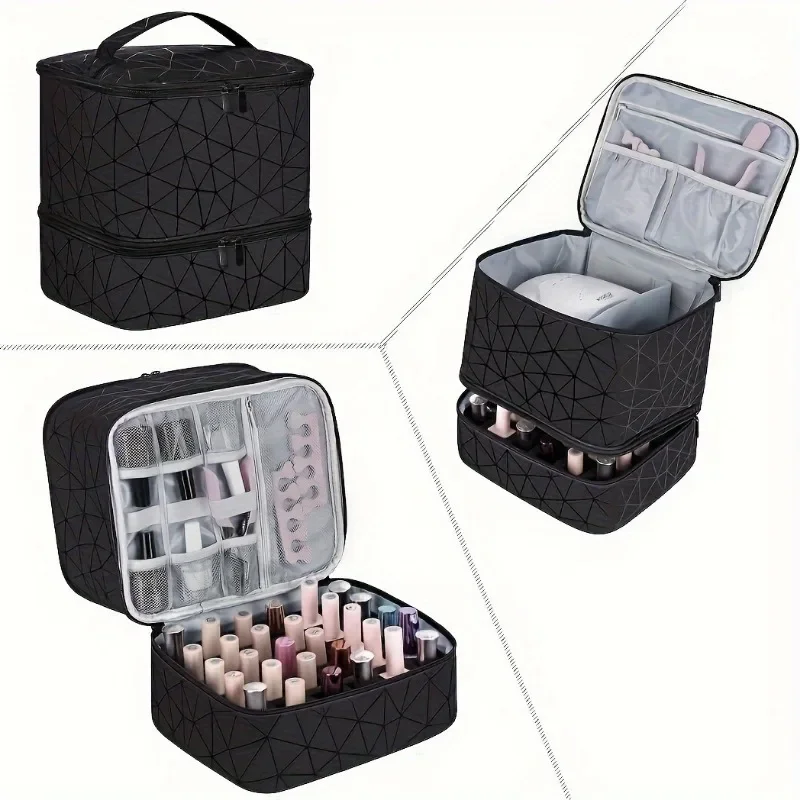 30+ Bottles Nail Polish Carrying Case Cosmetic Portable Large PU Leather Handbag Storage Bag Sections Kit Organizer Holds