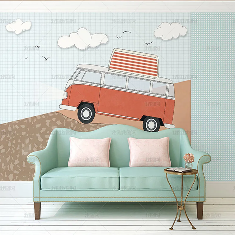 Customized products 3D modern Nordic style simple cartoon car children's room wallpaper background mural early education bedroom