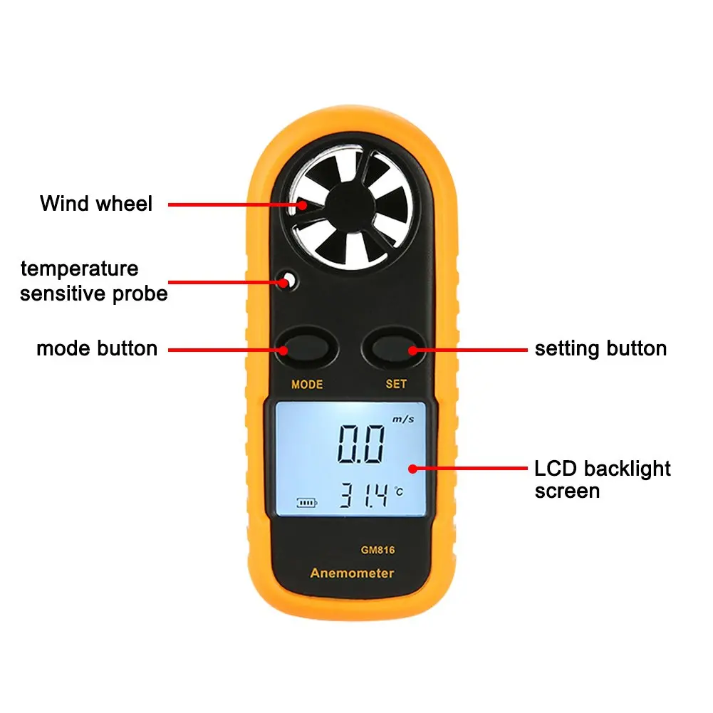 Measurable Wind Chill Airflow Velocity and Temperature Mini Digital LCD Wind Speed Meter Digital Anemometer Tester