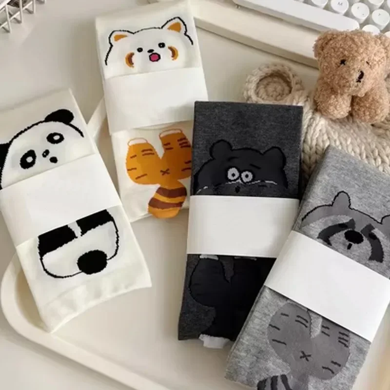 جديد الإبداعية Kawaii الكرتون جوارب بصور حيوانات الدب الراكون القط الجسم الراحة مطاطا منتصف العجل الجوارب للطلاب النساء Ins نمط 2025 #6