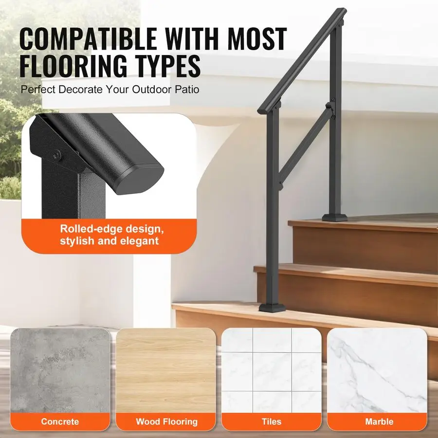 

Handrails for Outdoor Steps, 2 Step Stair Hand Rail Kit, Transitional Carbon Steel Railings with Installation Kit, Stair Rails f