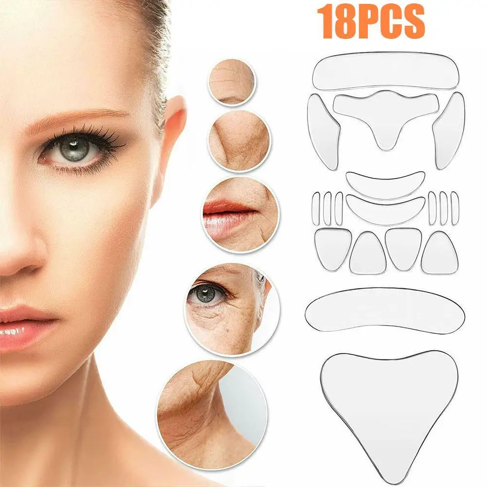 16/18Pcs Reusable Silicone Face Patch Set Smoothing Skin For Face Neck Forehead Eye Cheek Overnight Silicone Chest Wrinkle Pads