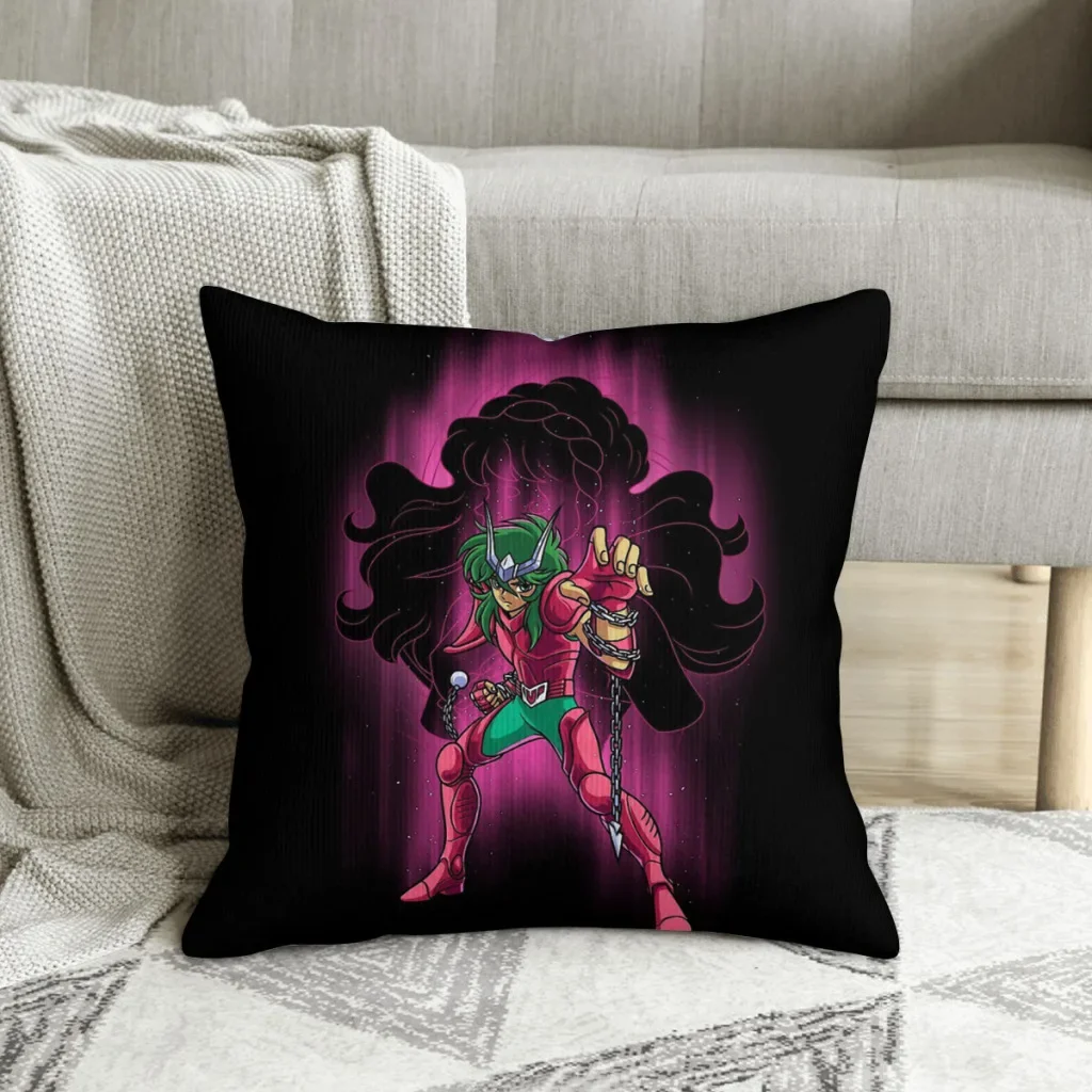 Shun of Andromeda Saint Seiya Throw Pillow Case Sofa Backpack Cojines Kawaii Printed Pillowcovers Decor