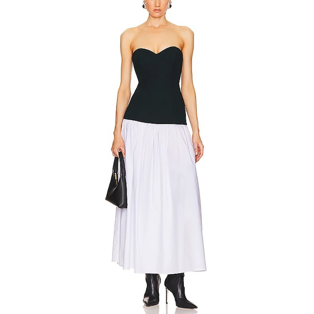 

Women's Color Collision Splicing Pleated Slim Dress,Simple Fashion,Commuter Temperament Sheath,Long Dress,Summer, New,Y2k,2024