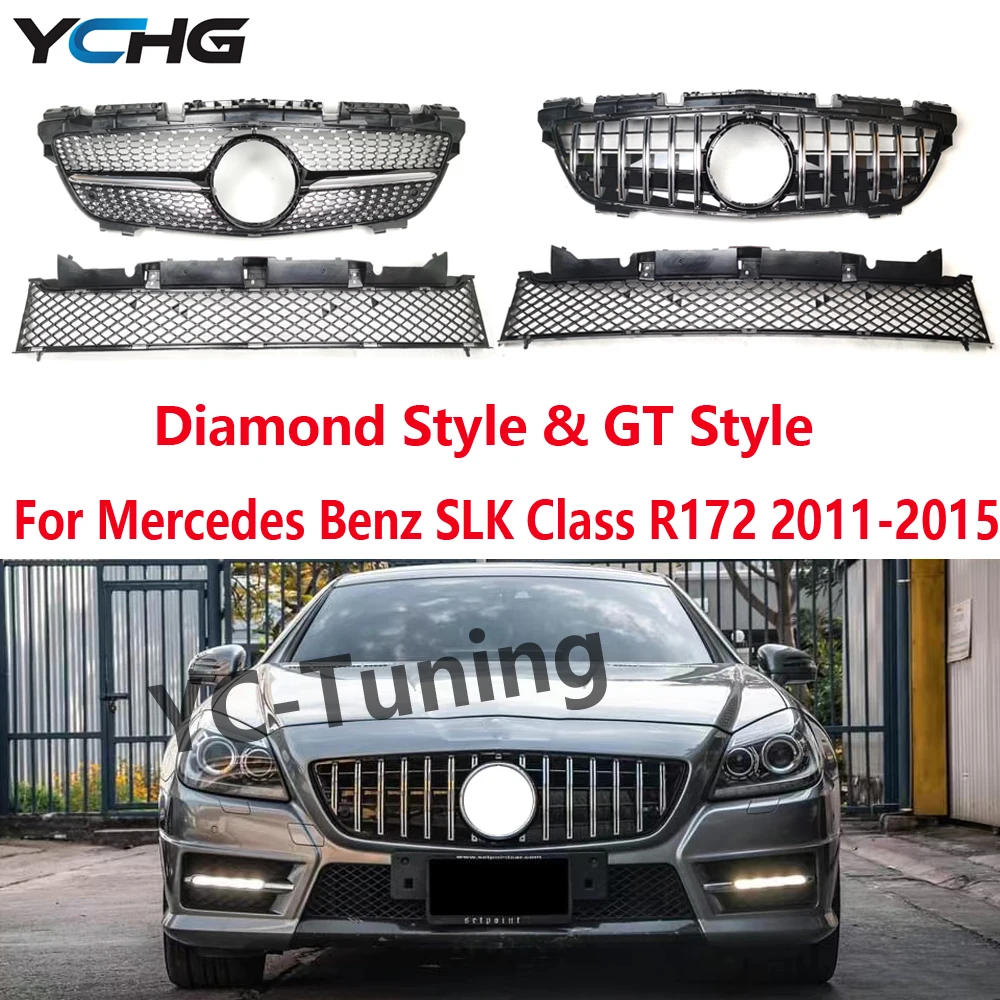 R172 Sport Diamond / GT Style Front Radiator Grid Bumper Hood Grille For Mercedes Benz SLK R172 SLK200 SLK250 SLK350 2011-2015